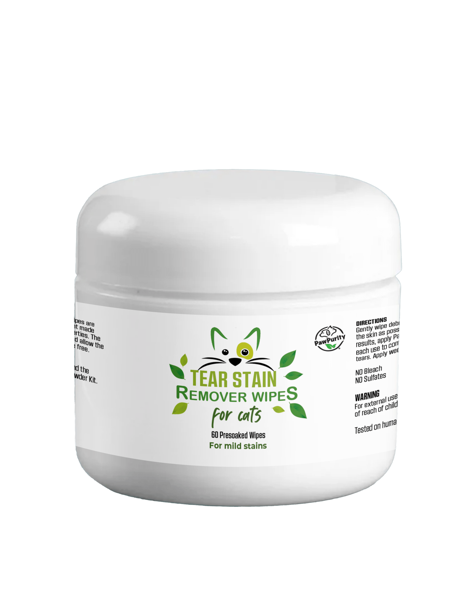 Natural Cat Tear Stain Remover Wipes - Kills Bacteria & Fungi - Safe Human-Grade Formula