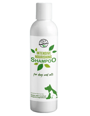 Dog Shampoo for Sensitive Skin - bottle, front label - Natural Relief.  29 Organic Botanicals