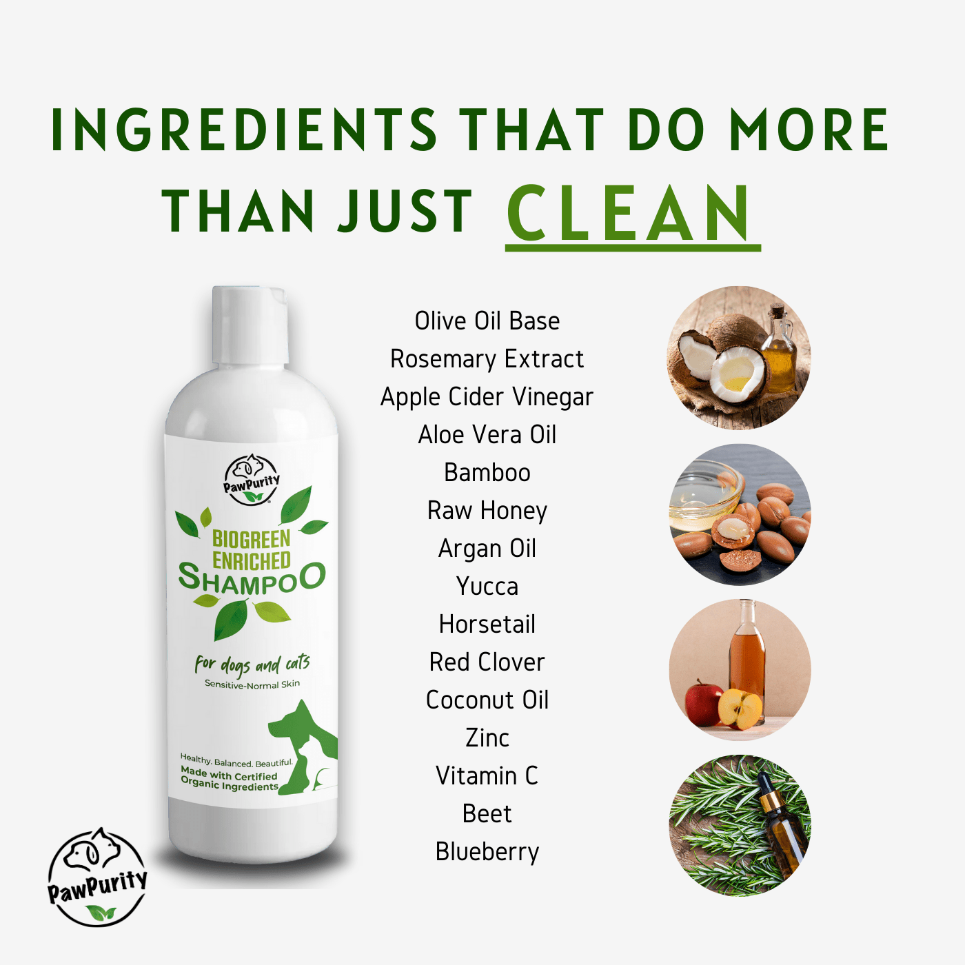 Biogreen Enriched Formula for Hot Spots & Allergies: Natural Cat Shampoo for Itchy Sensitive Skin PawPurity