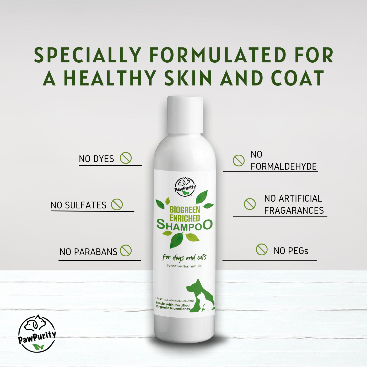 Biogreen Enriched Formula for Hot Spots & Allergies: Natural Cat Shampoo for Itchy Sensitive Skin PawPurity