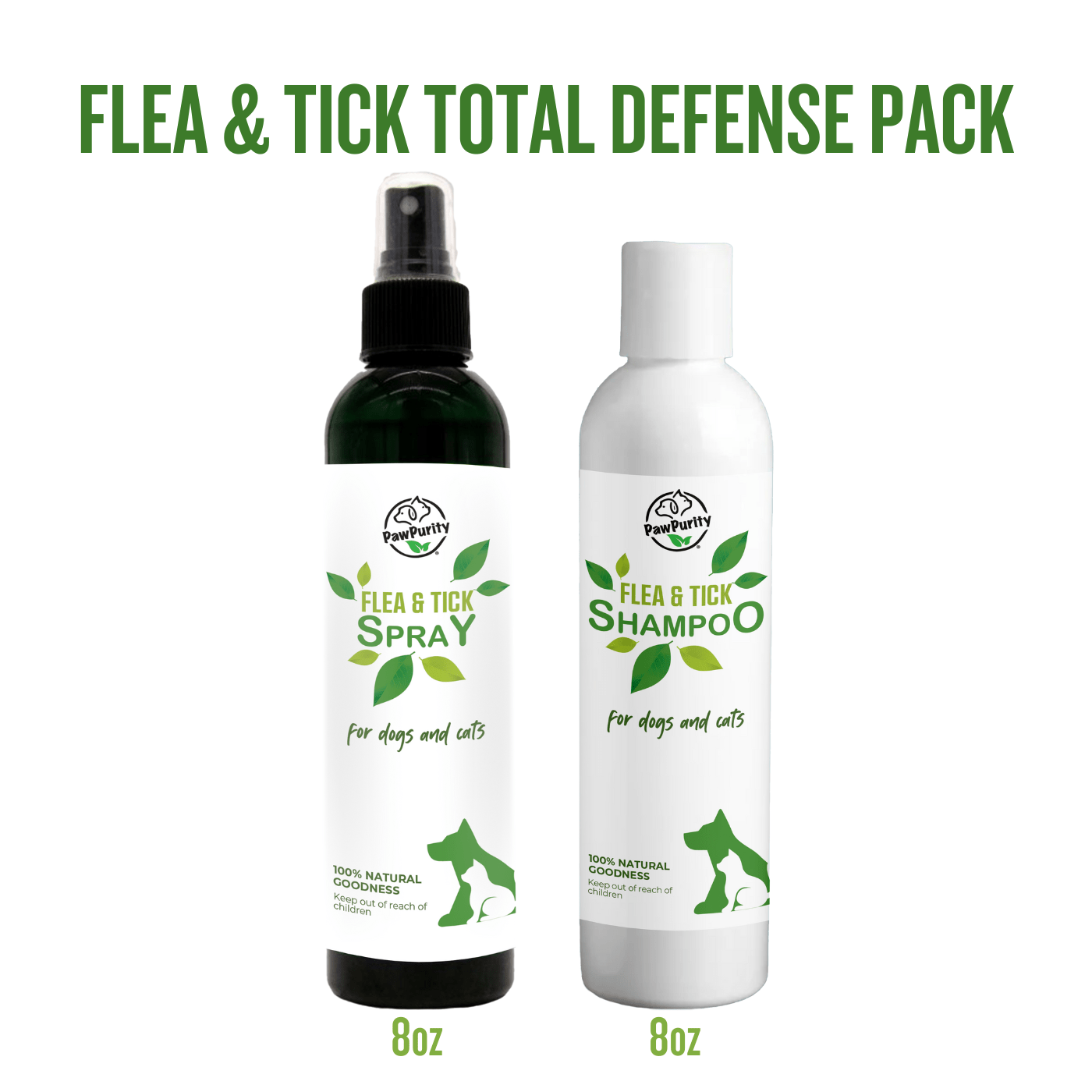 PawPurity natural Flea & Tick Total Defense Pack for Cats: 8oz Spray + 8oz Shampoo for dogs and cats