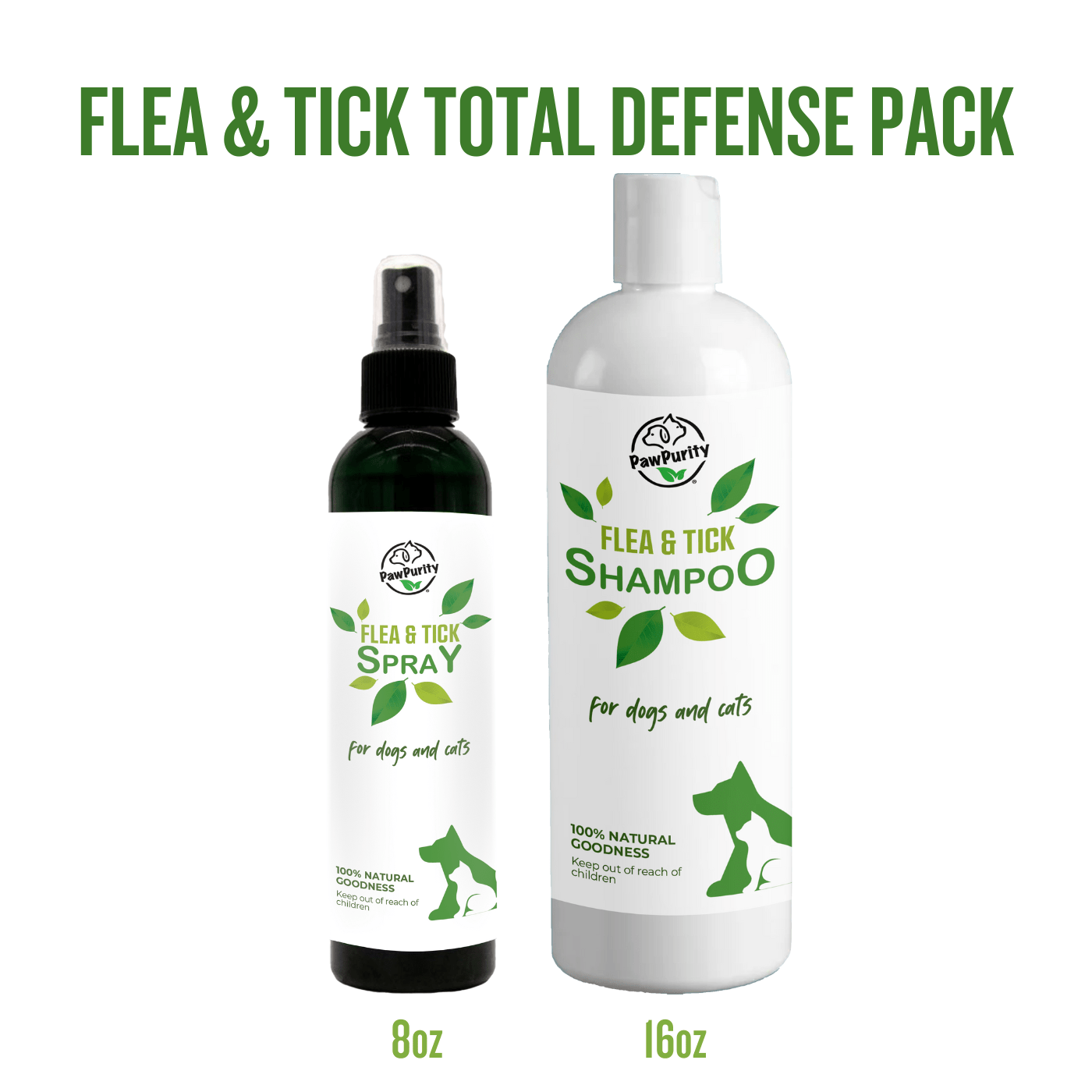 PawPurity Natural Flea & Tick Total Defense Pack. Includes 8oz Spray with 16 oz Shampoo for dogs and cats