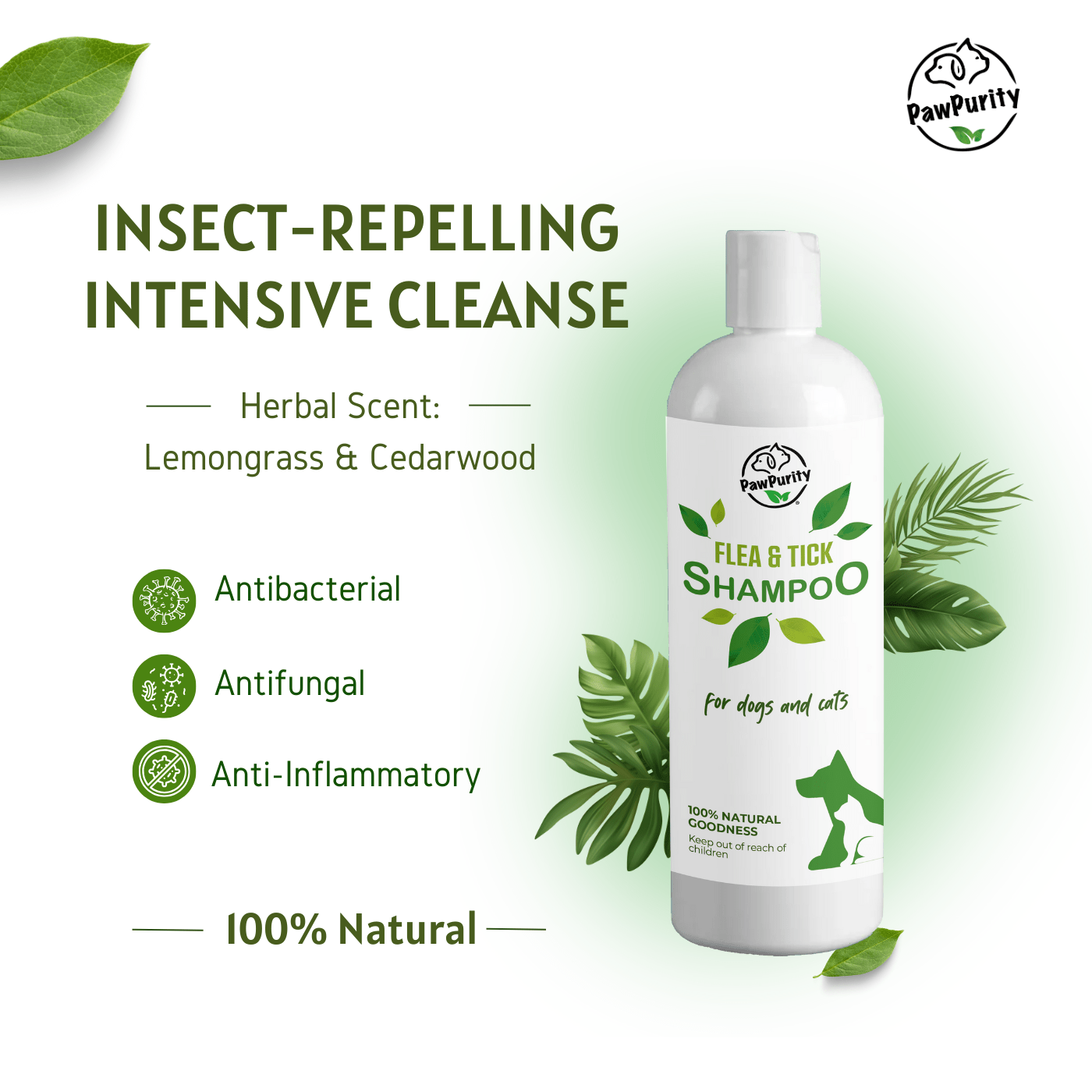 Chemical-Free Flea & Tick Dog Shampoo With 11 Repellents | PawPurity