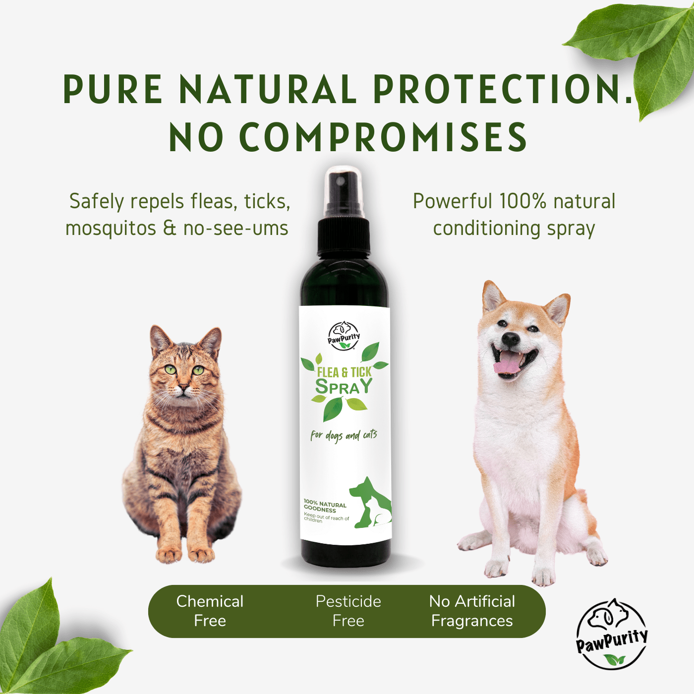 Natural flea and tick spray for dogs and cats-chemical free, pesticide free, no artificial fragrances