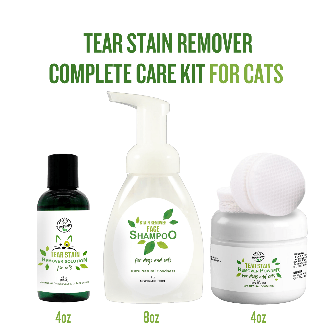 Cat Tear Stain Remover Complete Care Kit - Natural 3-Step Solution Removes Stains in 7 Days