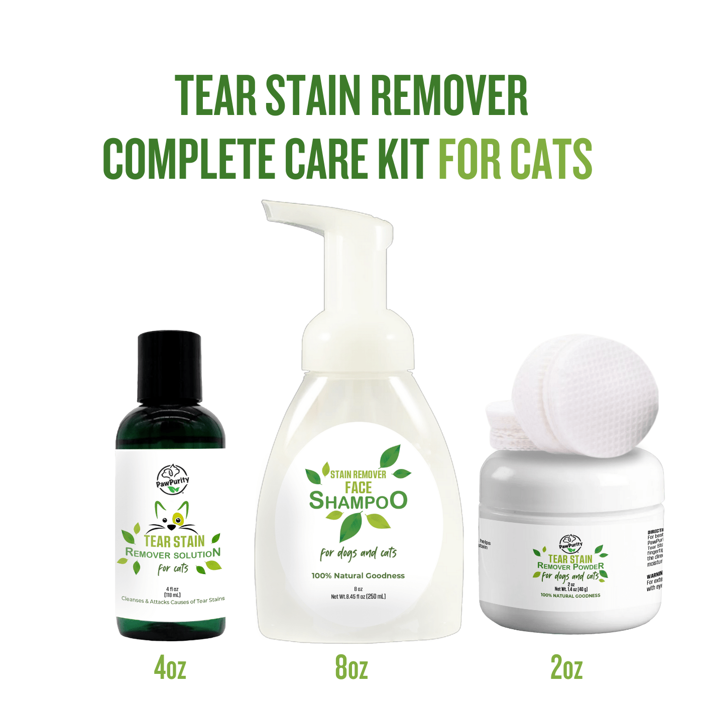 Cat Tear Stain Remover Complete Care Kit - Natural 3-Step Solution Removes Stains in 7 Days