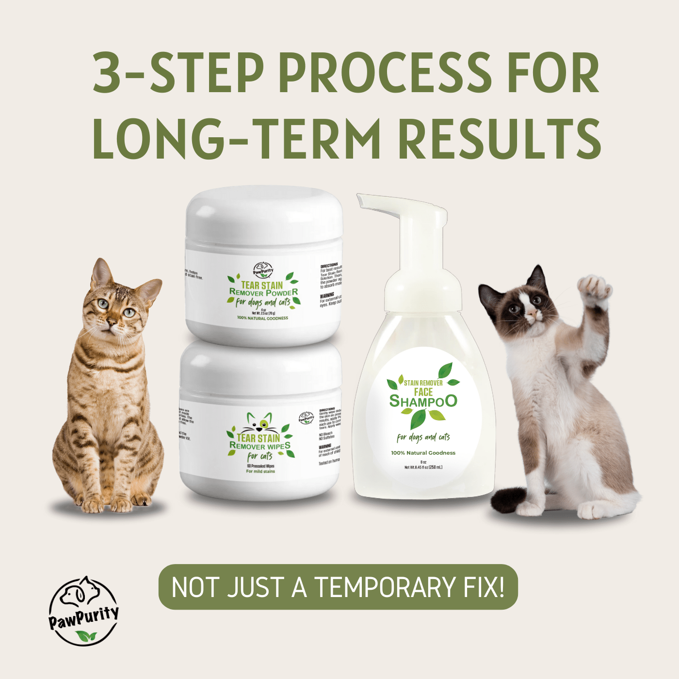 Ultimate 3-Step Cat Tear Stain Remover Kit - Deluxe Bundle for Fast Results