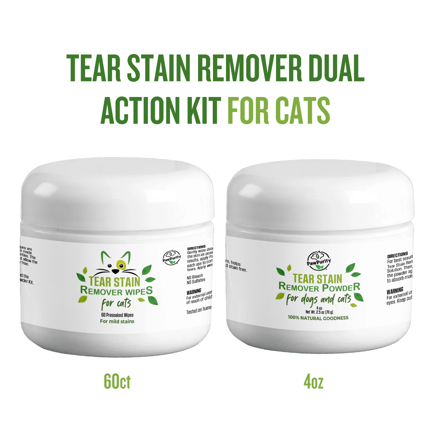 Cat Tear Stain Remover Dual Action Kit - Natural 2-Step Treatment Removes Stains in 7-10 Days