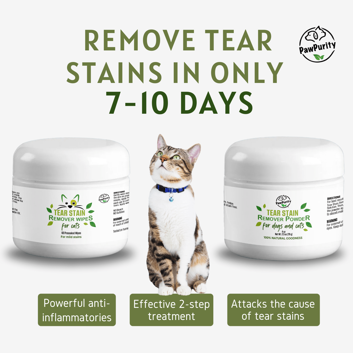 Cat Tear Stain Remover Dual Action Kit - Natural 2-Step Treatment Removes Stains in 7-10 Days