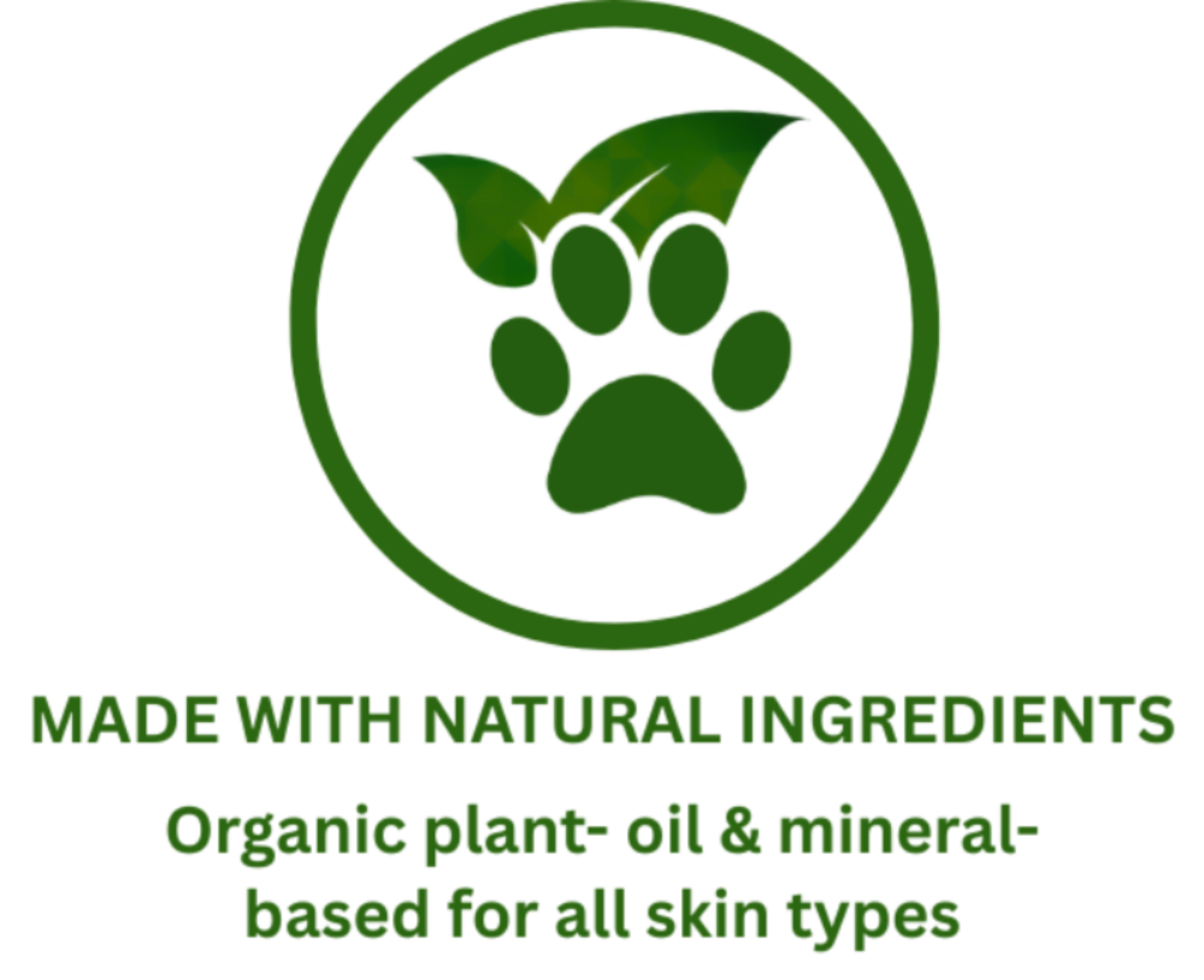 Green paw print logo with text 'Made with natural plant and oil based ingredients on a white background