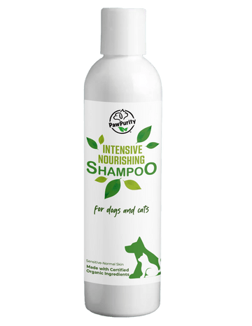 Bottle of PawPurity Intensive Nourishing Shampoo for cats with normal to sensitive skin
