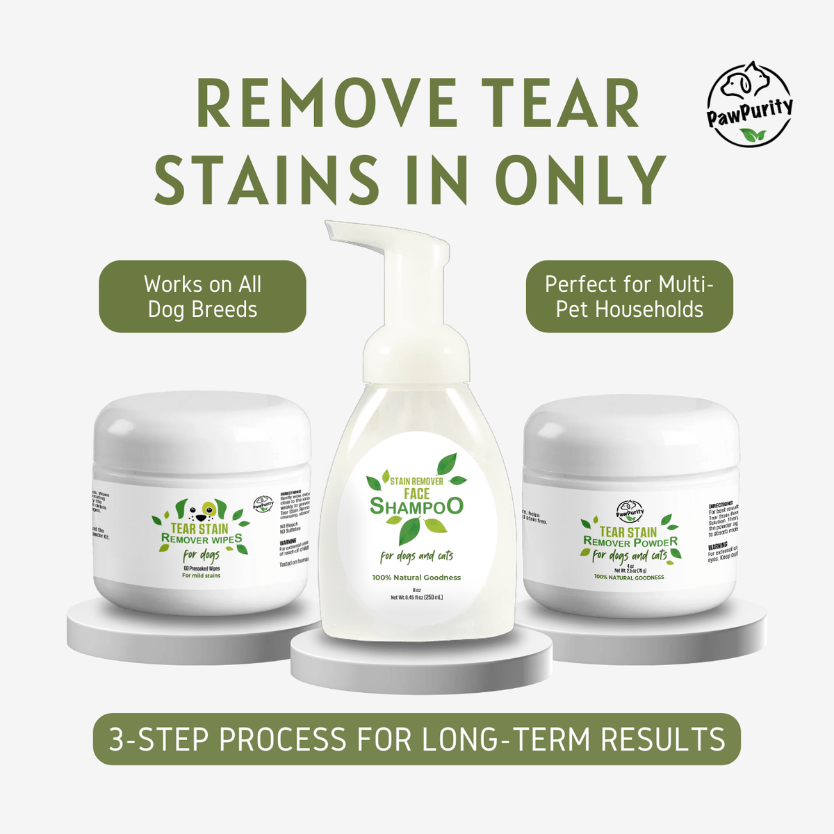 3 Step System Color Remover Dog Tear Stain Remover Bundle - Complete 3-Step System | PawPurity ...