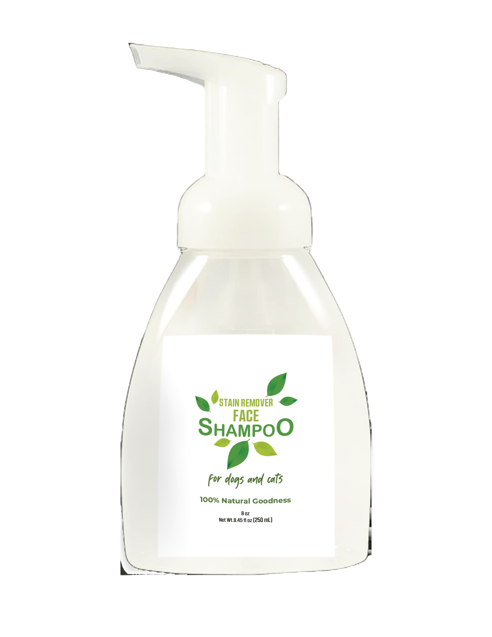 Foam bottle of face shampoo for dogs and cats on a white background
