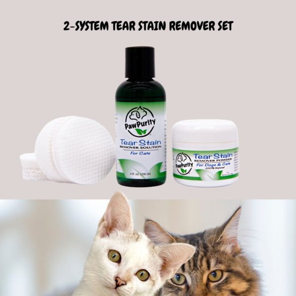 PawPurity Tear Stain Remover Set with two cats