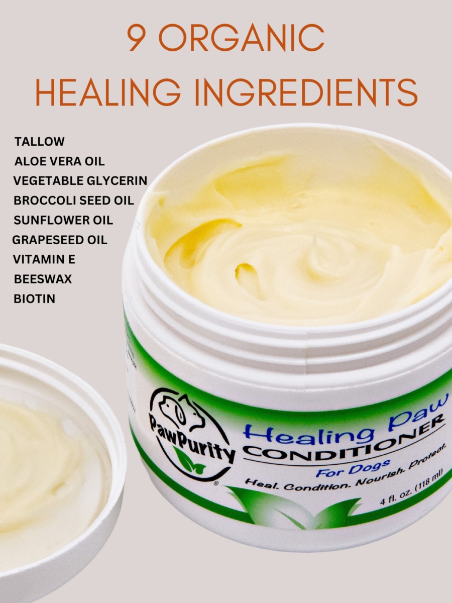 PawPurity Healing Paw Conditioner with list of 9 of the organic ingredients