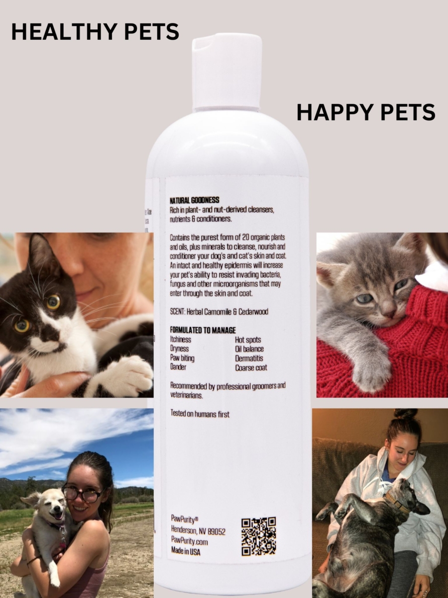 Image of the benefits PawPurity's Biogreen Enriched Pet Shampoo can provide.